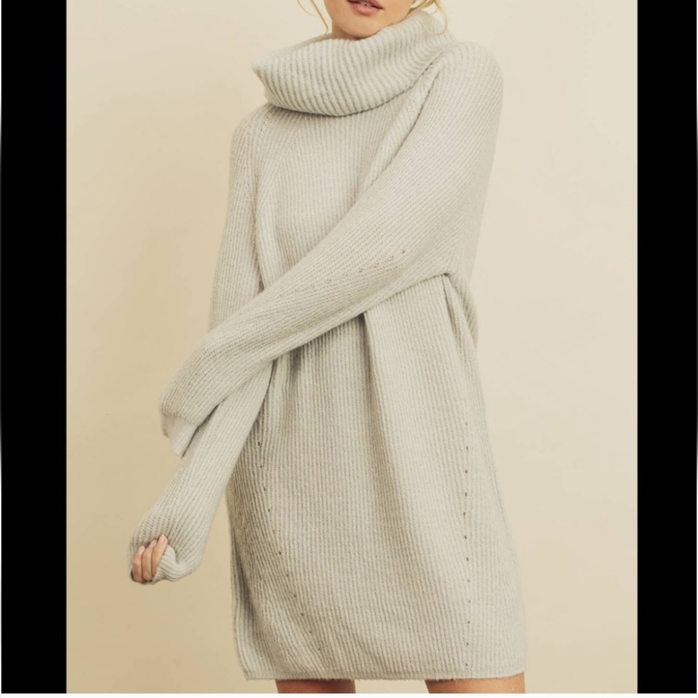 Dress Forum LA Ribbed Cream Turtlneck Sweater Dress S